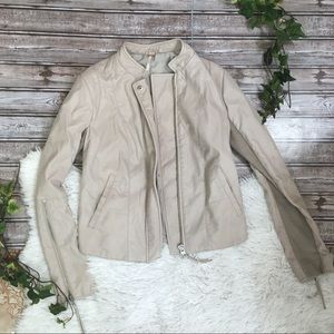 FREE PEOPLE Beige Bomber Moto Jacket Zipper Size 4